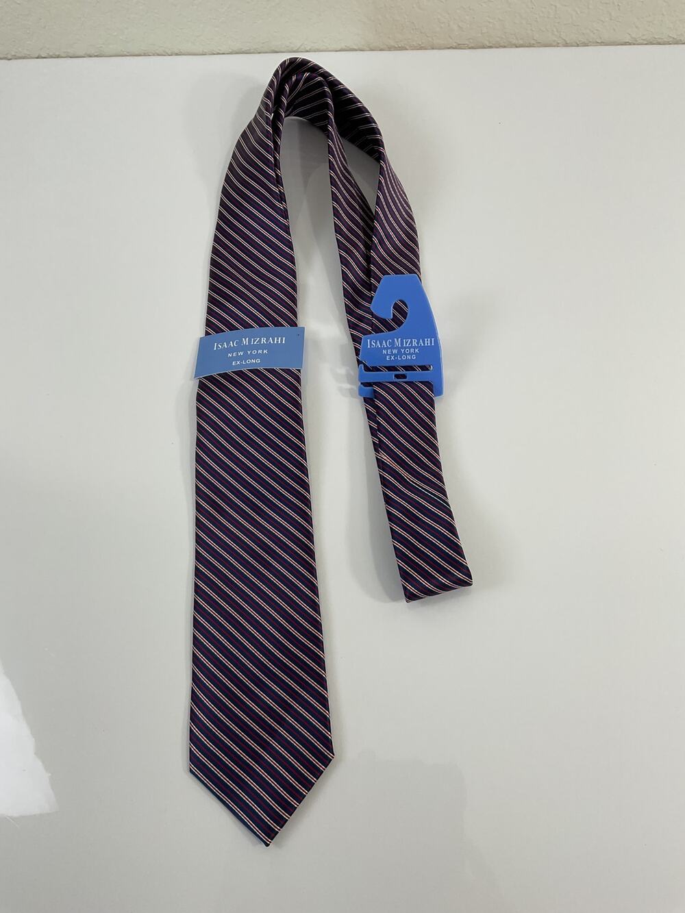 Isaac Mizrahi New York Men’s Tie Ex-Long Navy Red White Striped New